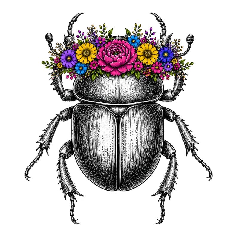 Scarabée avec couronne de fleurs