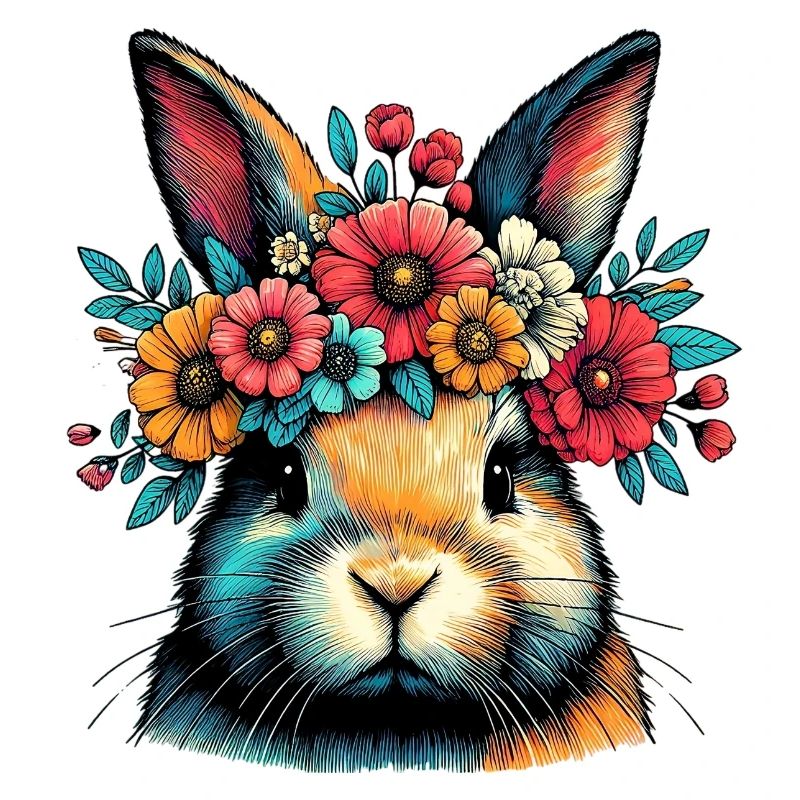 Hase mit Blumen