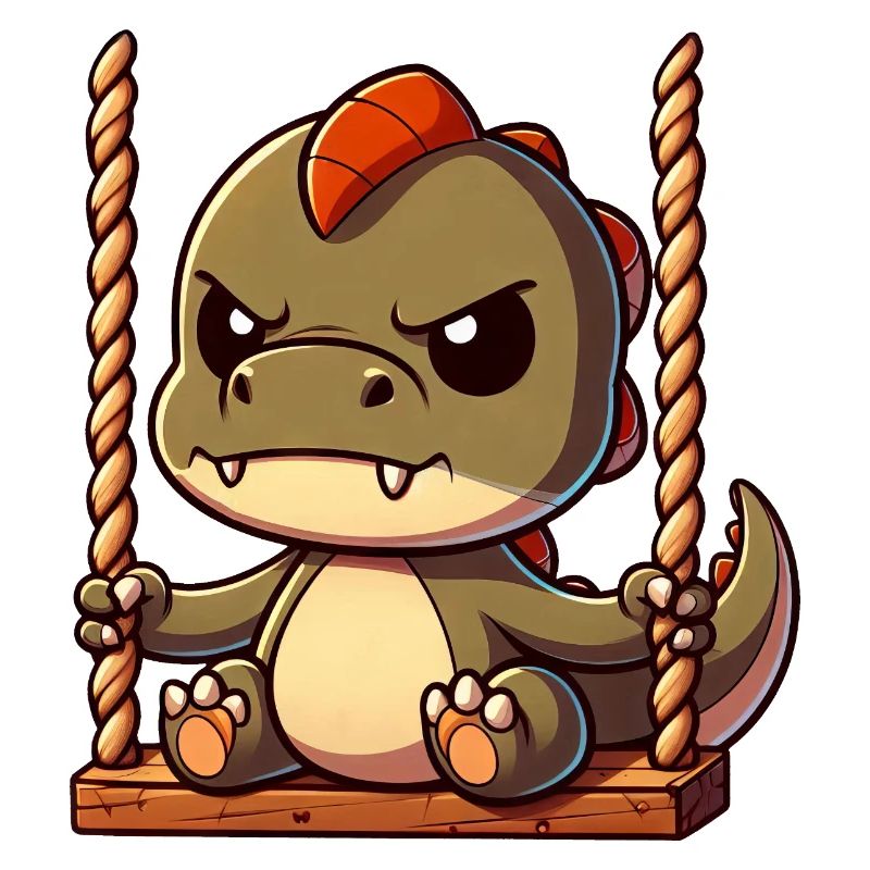 Grumpy T-Rex on swing annoyed offended