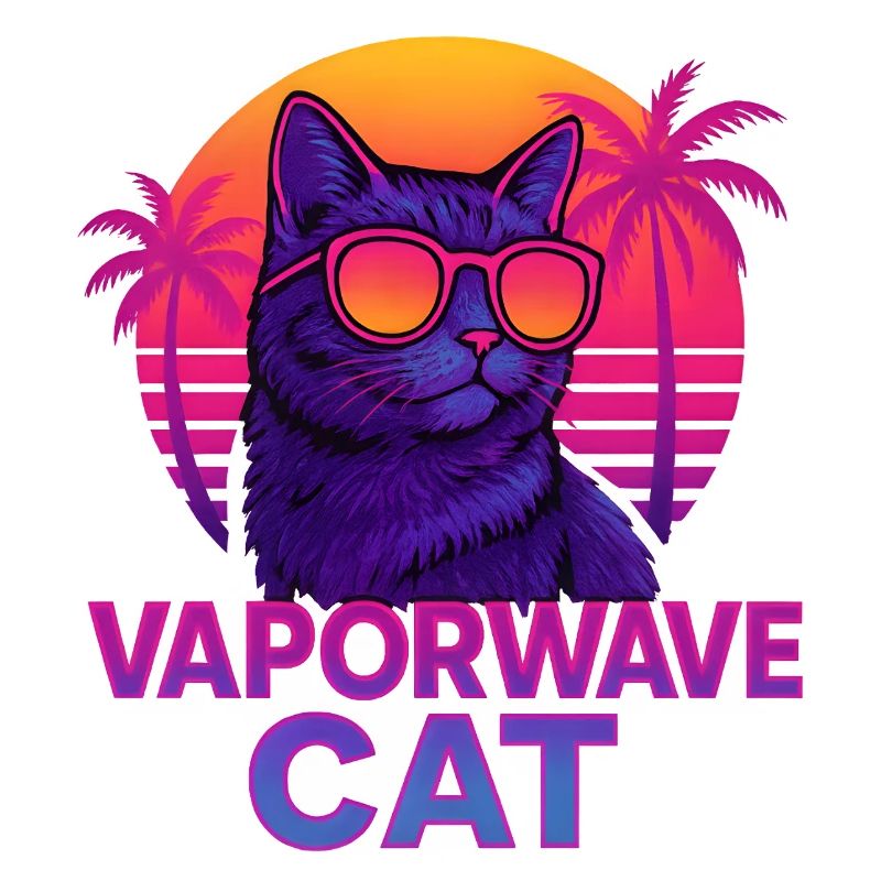Vaporwave Cat with Sunset