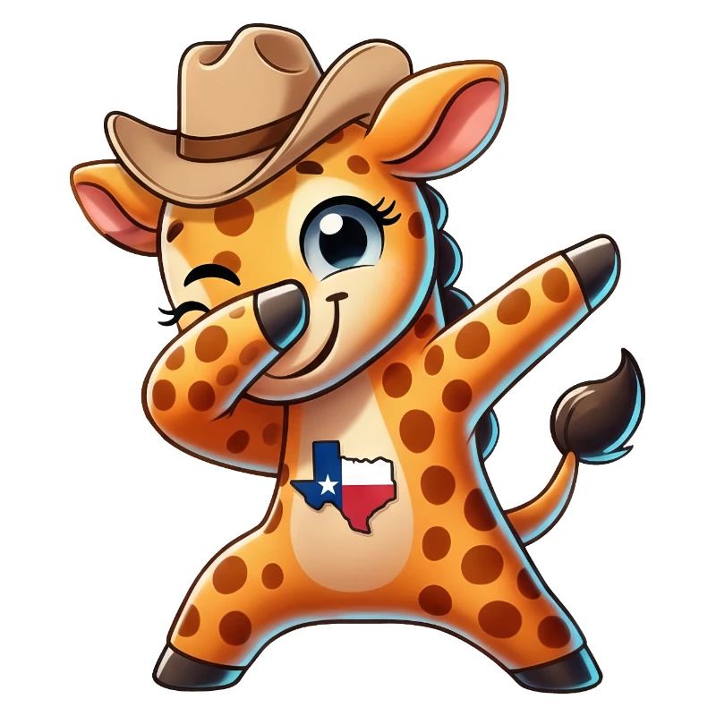 Cute Giraffe Dabbing Texas Huts Cartoon Joy