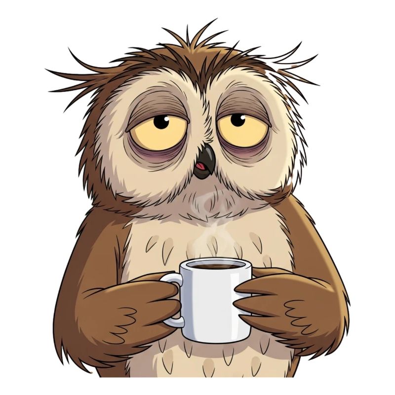 Müde Eule mit Kaffee – Lustiges Tierdesign Humor