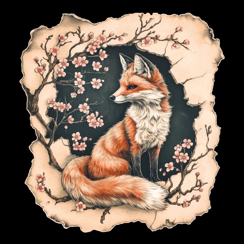 Fuchs mit Kirschblüten