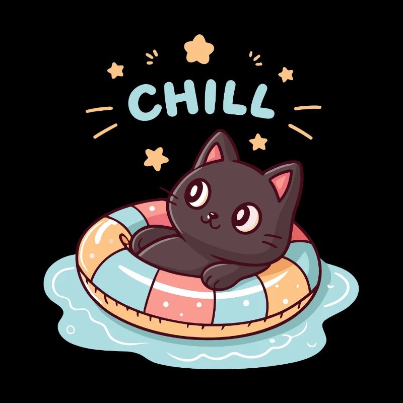 Chat noir en bouée pastel CHILL
