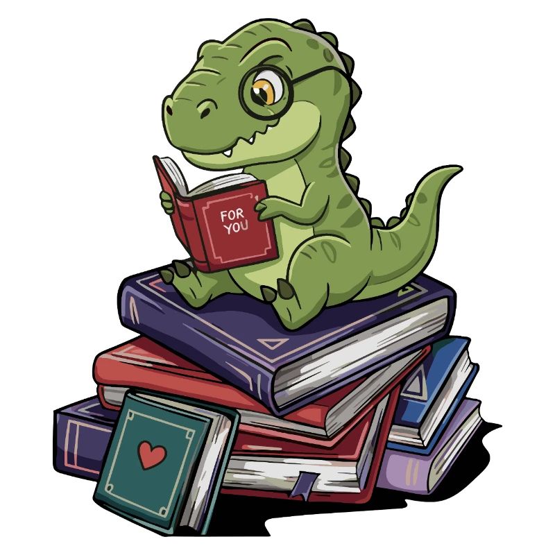 Bücherwurm T-Rex Dinosaurier liest Bücher Kunst
