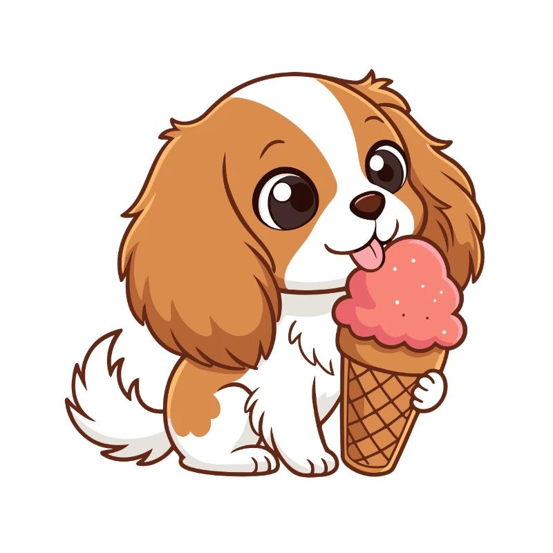 Chiot gourmand et glace rose