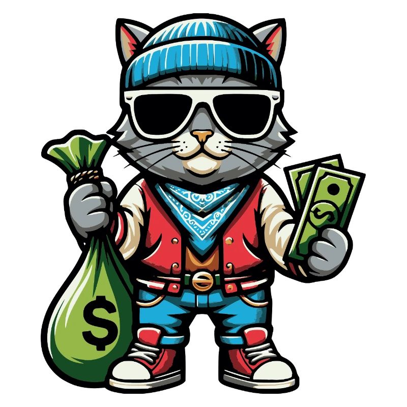 Chat avec de l’argent et des lunettes de soleil