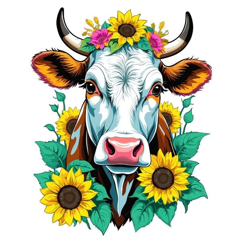 Kuh mit Sonnenblumen