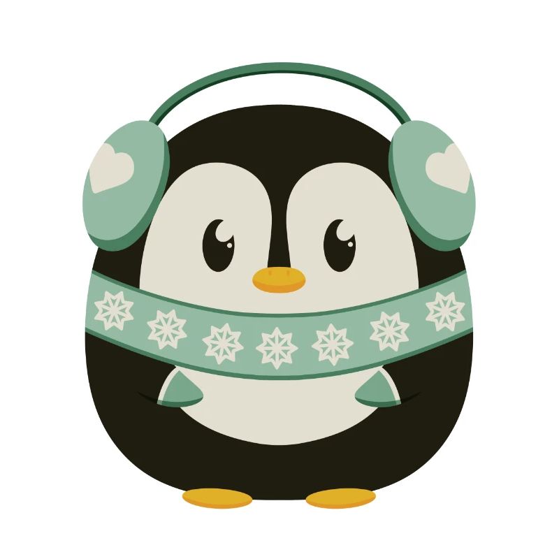 Pingouin mignon avec cache-oreilles en mode hiver
