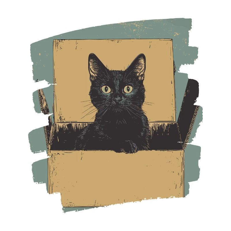 Cat in Cardboard Box Retro