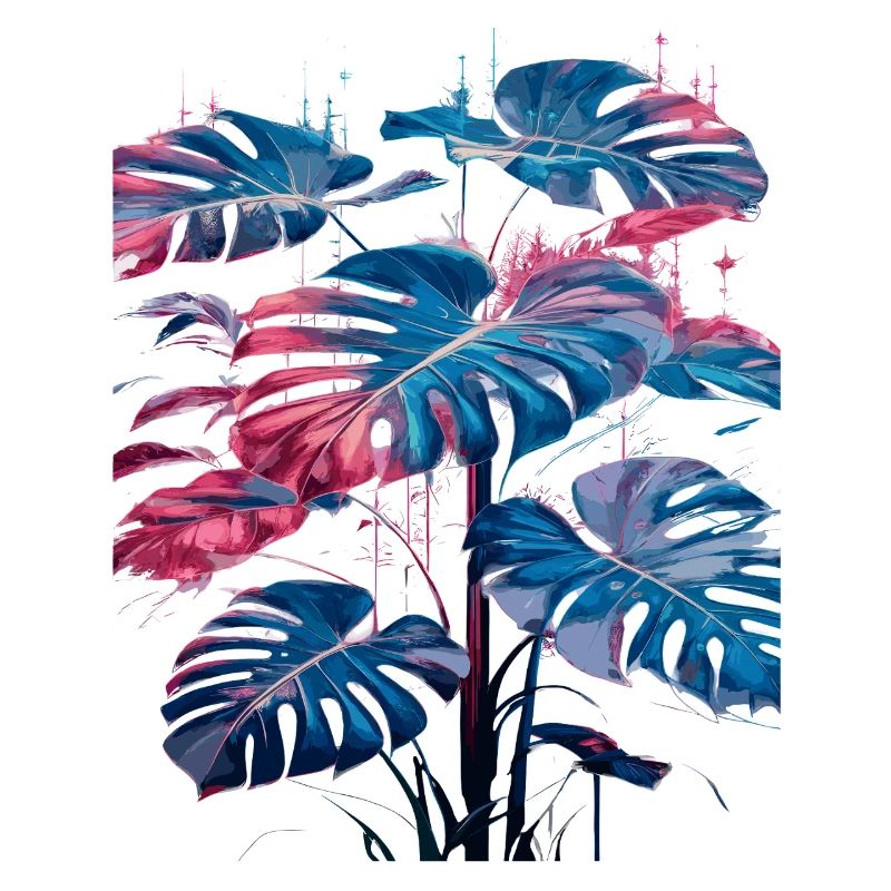 Retro Monstera Pflanze Neon Synthwave