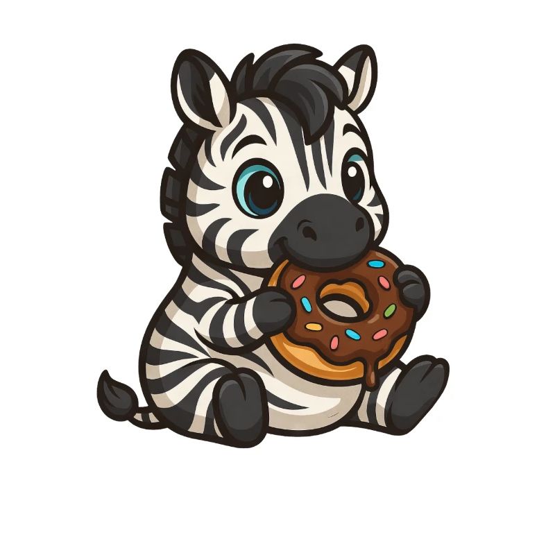 Süßes Zebra isst einen Donut mit Schokolade