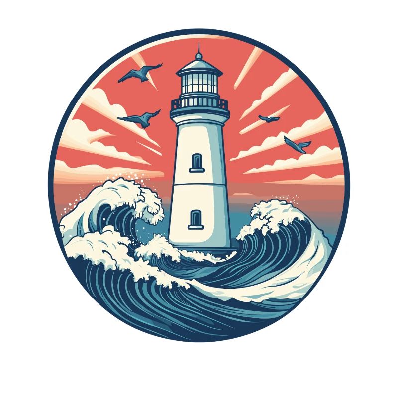 Lighthouse and sea waves illustration