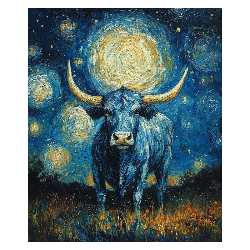 Kuh Kühe Bulle Stier Van Gogh Style Starry 