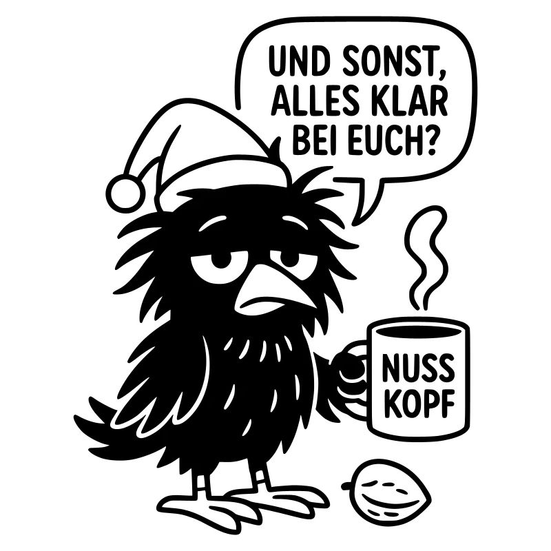 Cute Raven with Cup and Speech Bubble