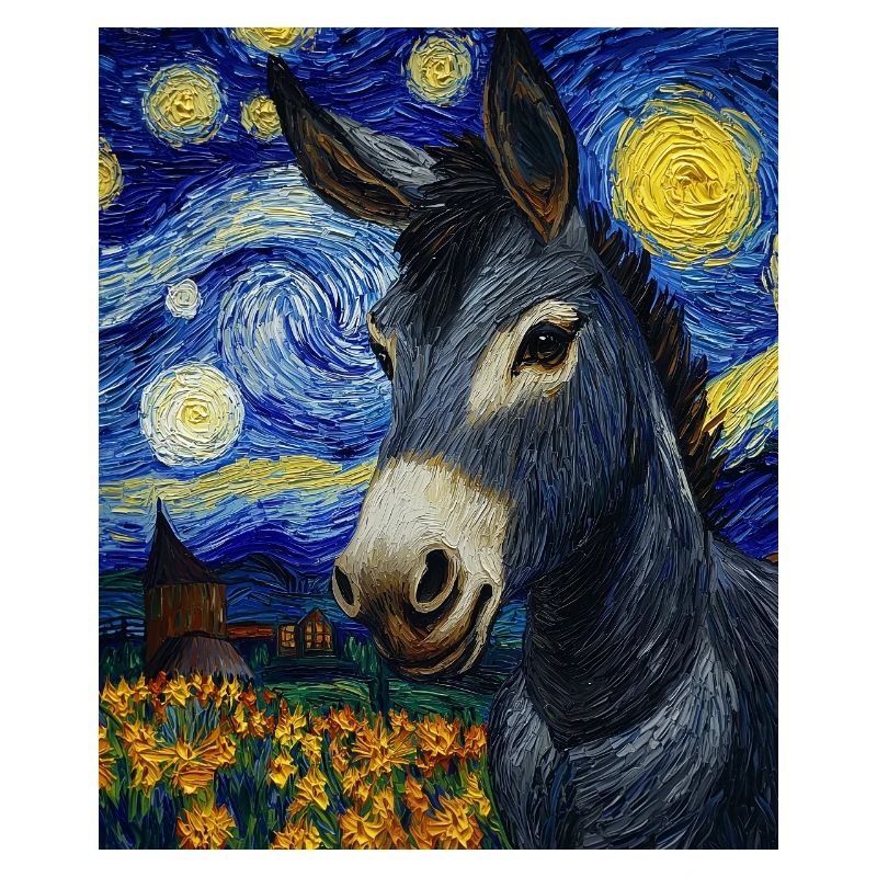 Esel Donkey Van Gogh Style Starry Night