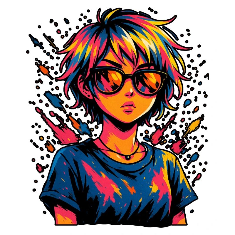 Kunstvolle Farbexplosion mit Sonnenbrille