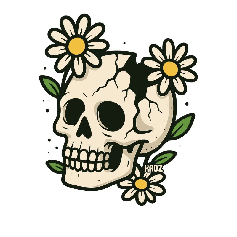 Crâne avec couronne de fleurs