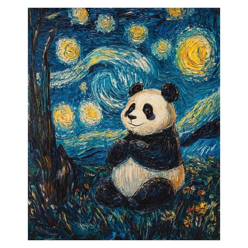 Panda Ours Style Van Gogh Nuit étoilée