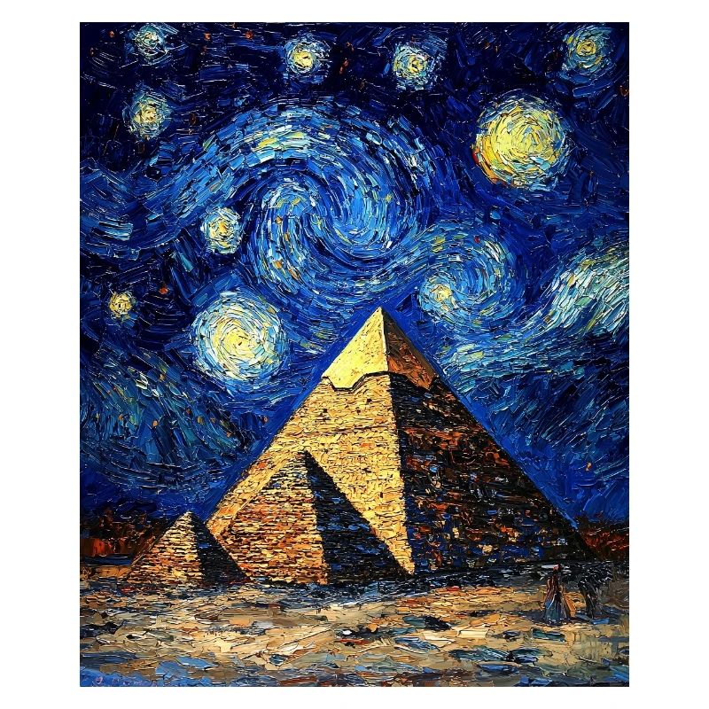 Pyramid Egypt Desert Van Gogh Style Starry Night