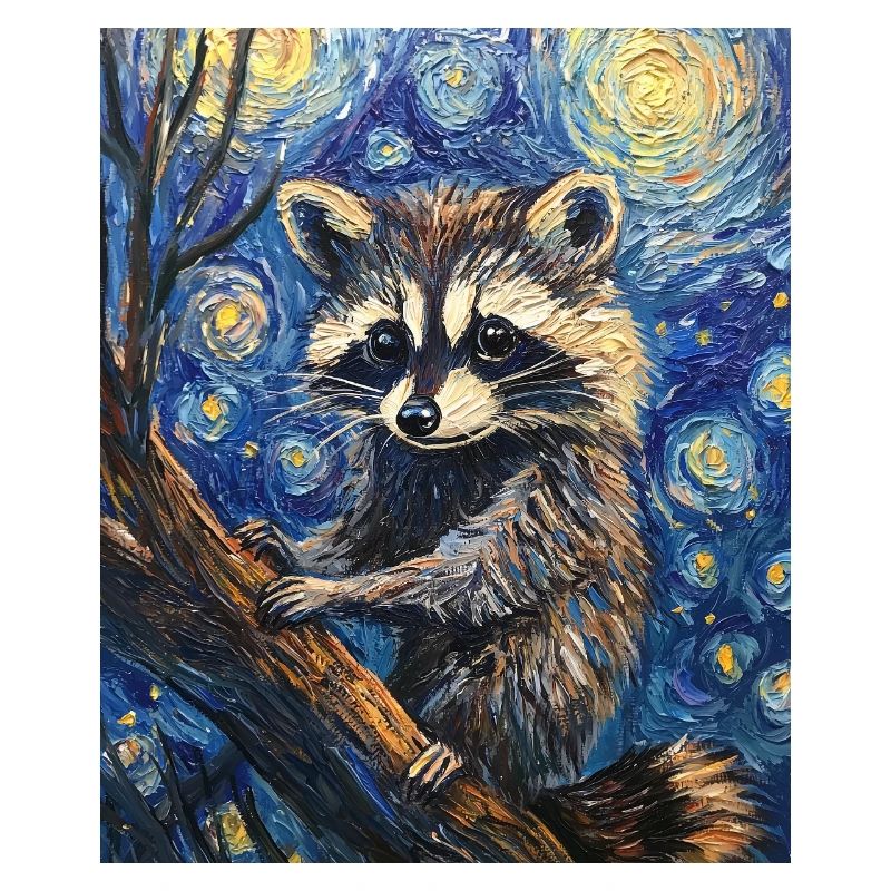 Waschbär raton laveur style Van Gogh nuit étoilée