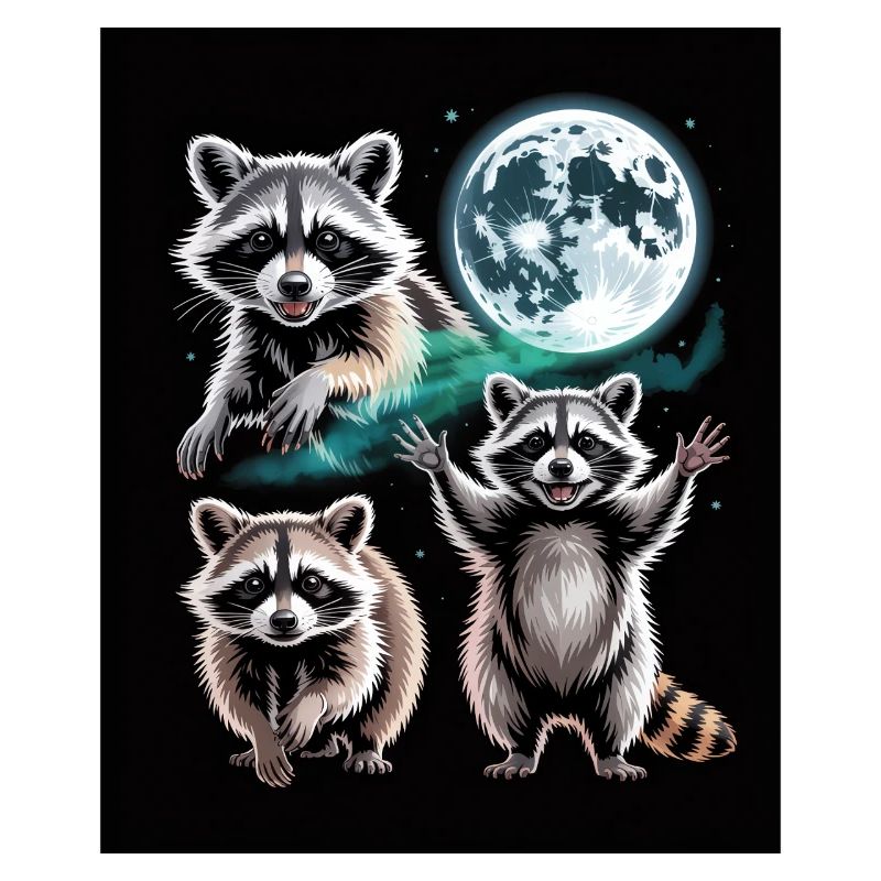 Three raccoons under the full moon