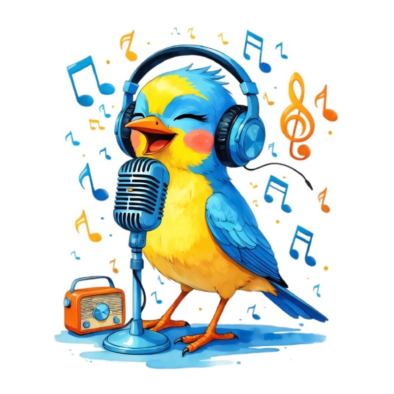 Karaoke Vogel mit Kopfhörern