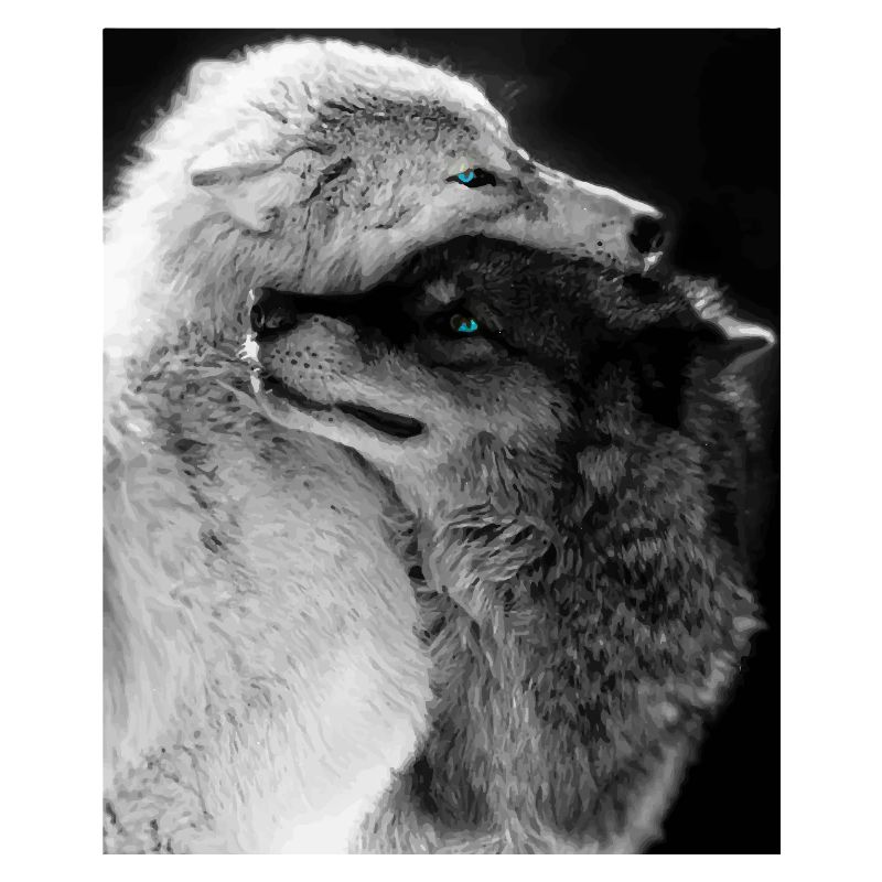 Two Wolves Hugging Blue Eyes