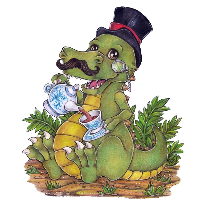 Funny Tea Rex Pun Hand Drawn Dino