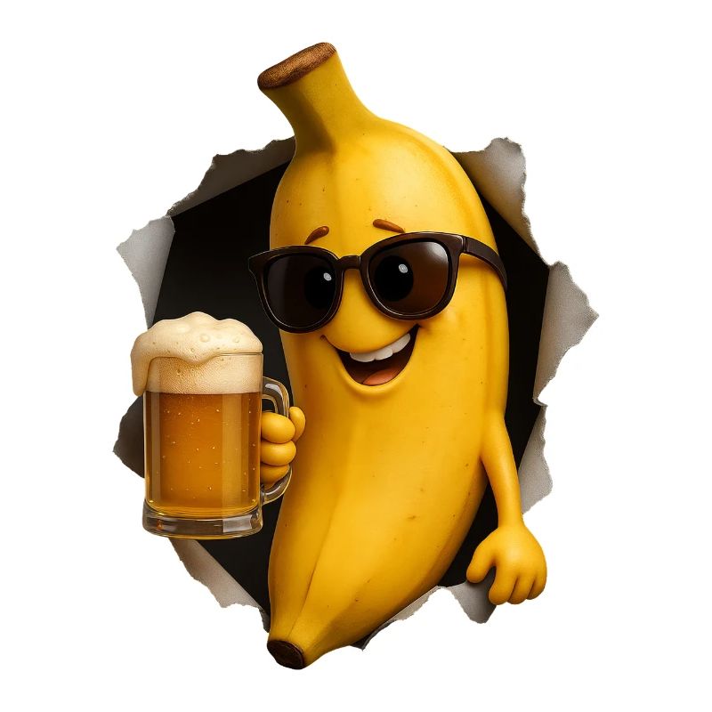 Bananenheld mit Bierglas