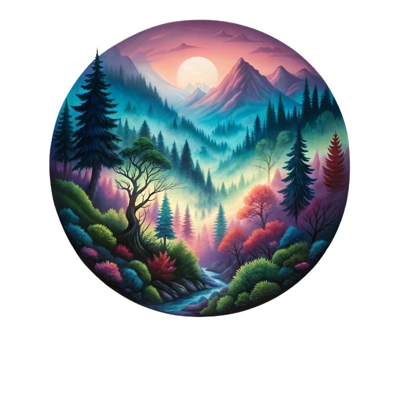 Colored forest landscape painted in evening light nature