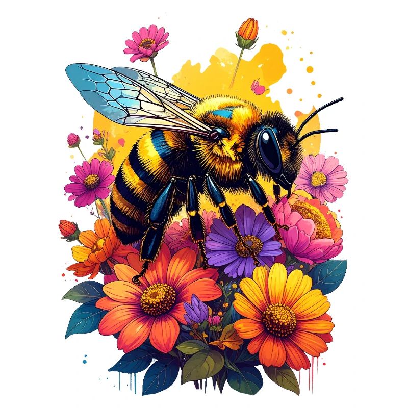 Une abeille sur des fleurs colorées