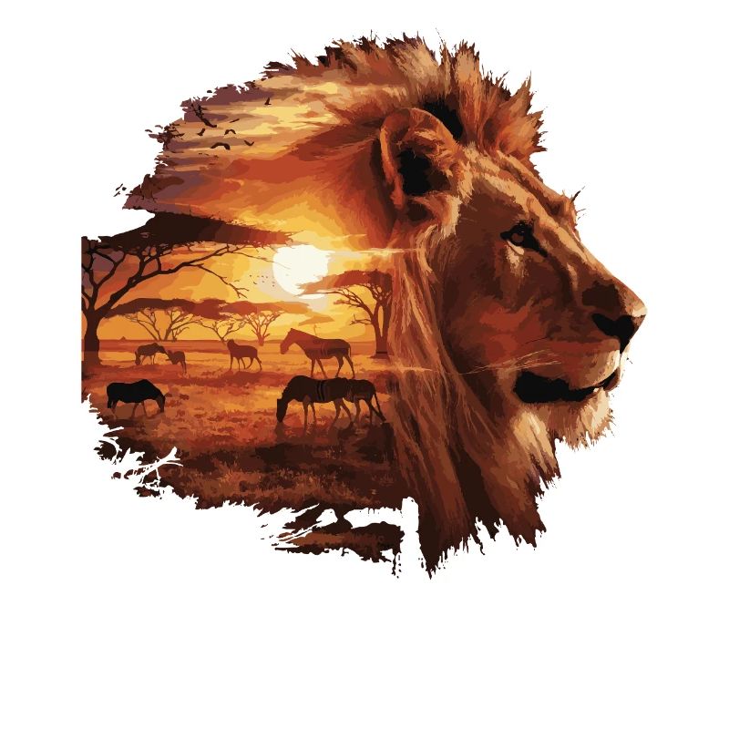 Löwe Savanne Sunset Double Exposure Design