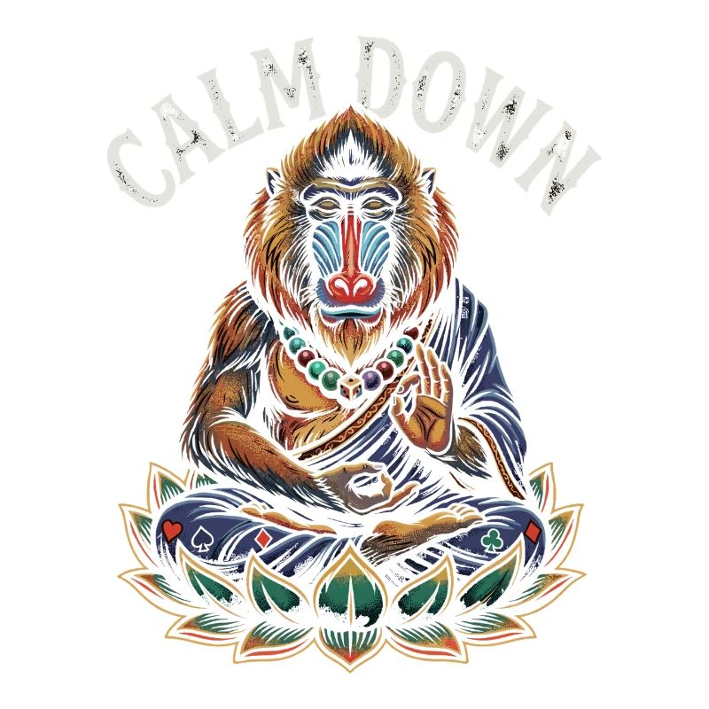 Calm Down Monkey Meditating Lotus