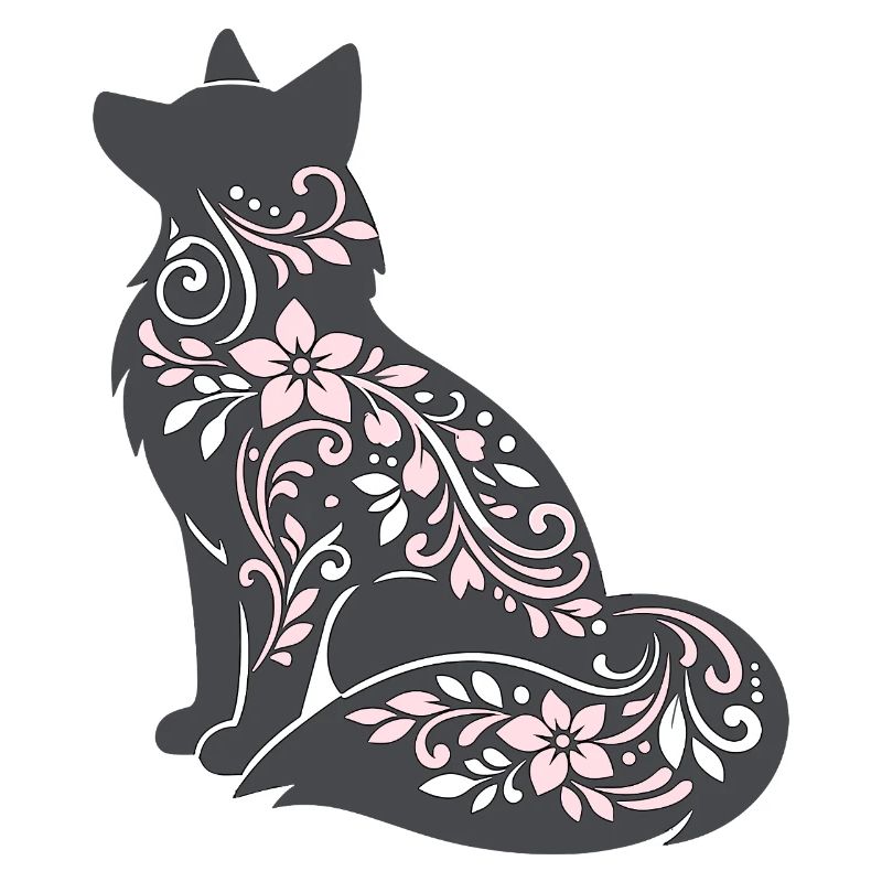 Silhouette de chat décorée de fleurs