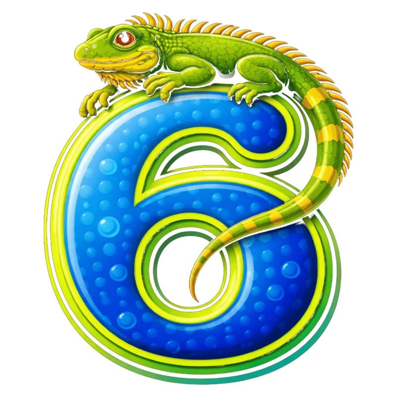 Green lizard hugging number 6