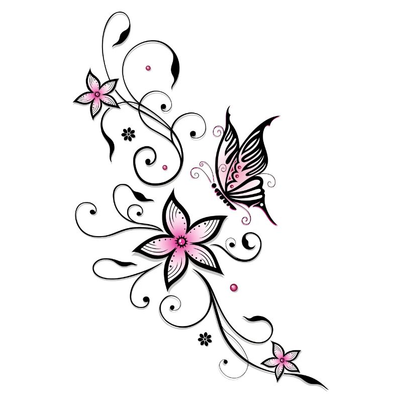 Vrille de filigrane avec papillon et fleurs.