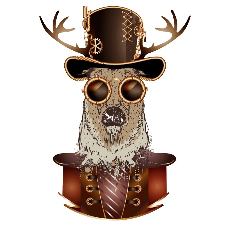 Steampunk deer with cylinder hat and glasses