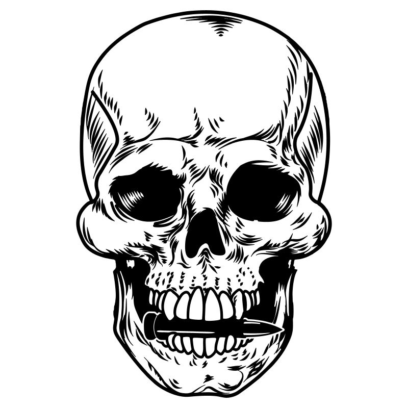 Skull with bullet between the teeth