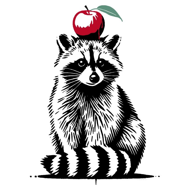 Waschbär mit Apfel – Verspieltes Stencil-Design