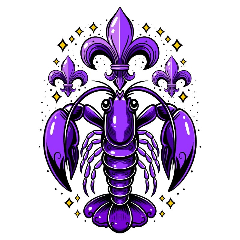 Mardi Gras crawfish with fleur-de-lis design