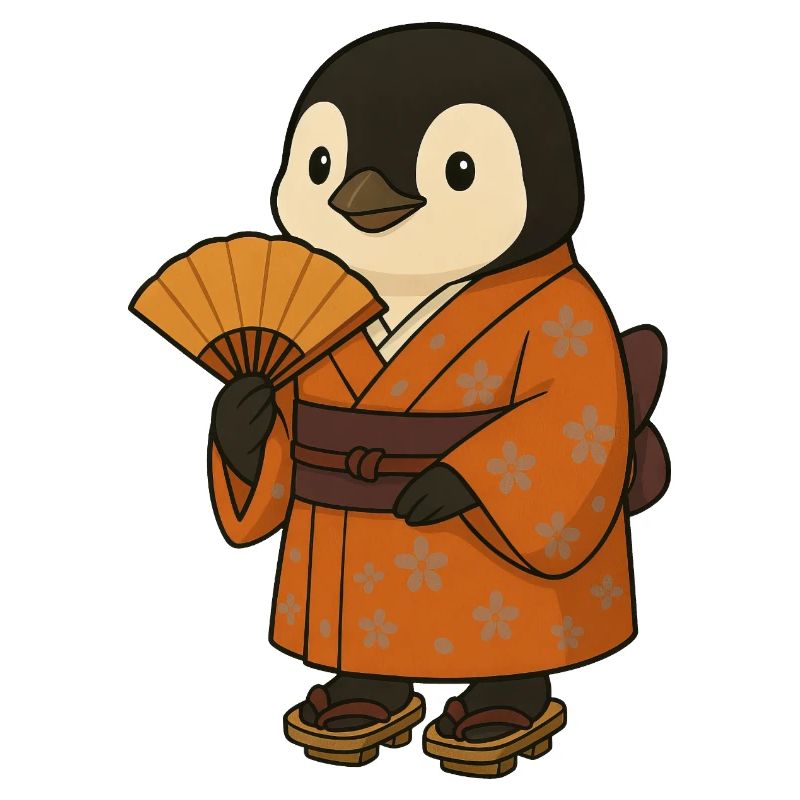 Pinguin Japan Tradition Kleidung Blumenmuster 