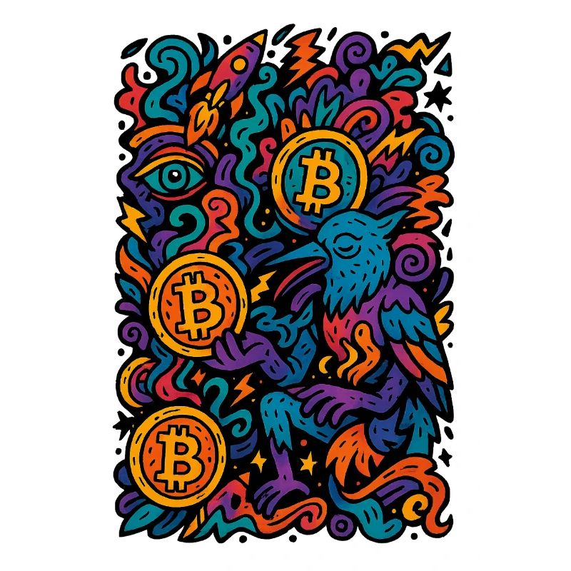 Bunte Digitale Kunst mit Bitcoin Motiven