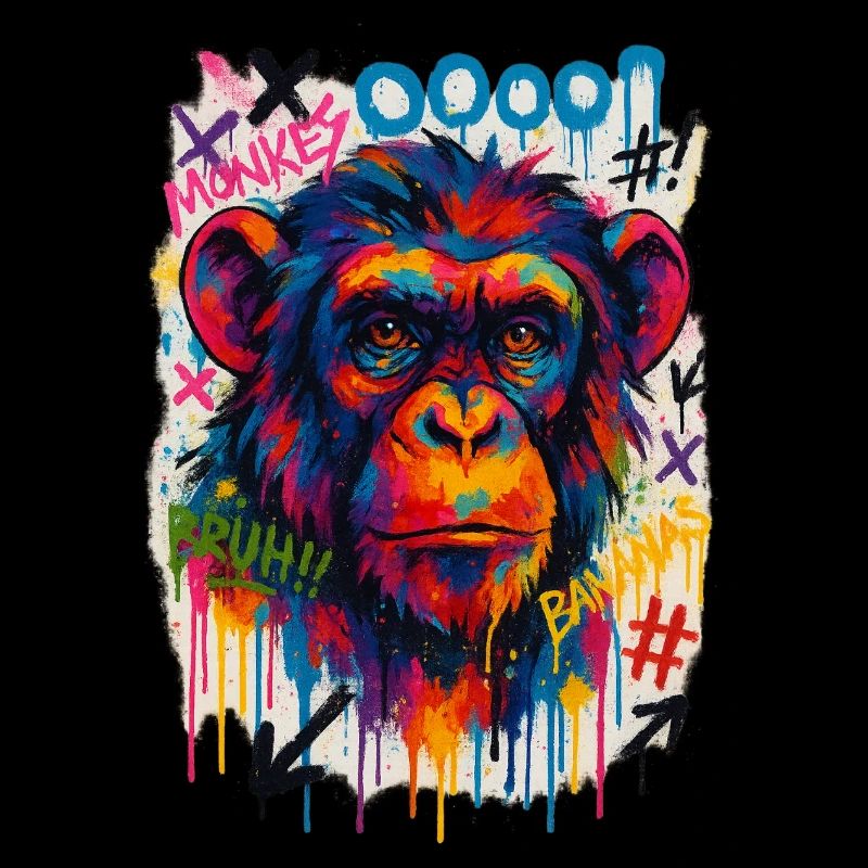 Graffiti monkey portrait in bright colors