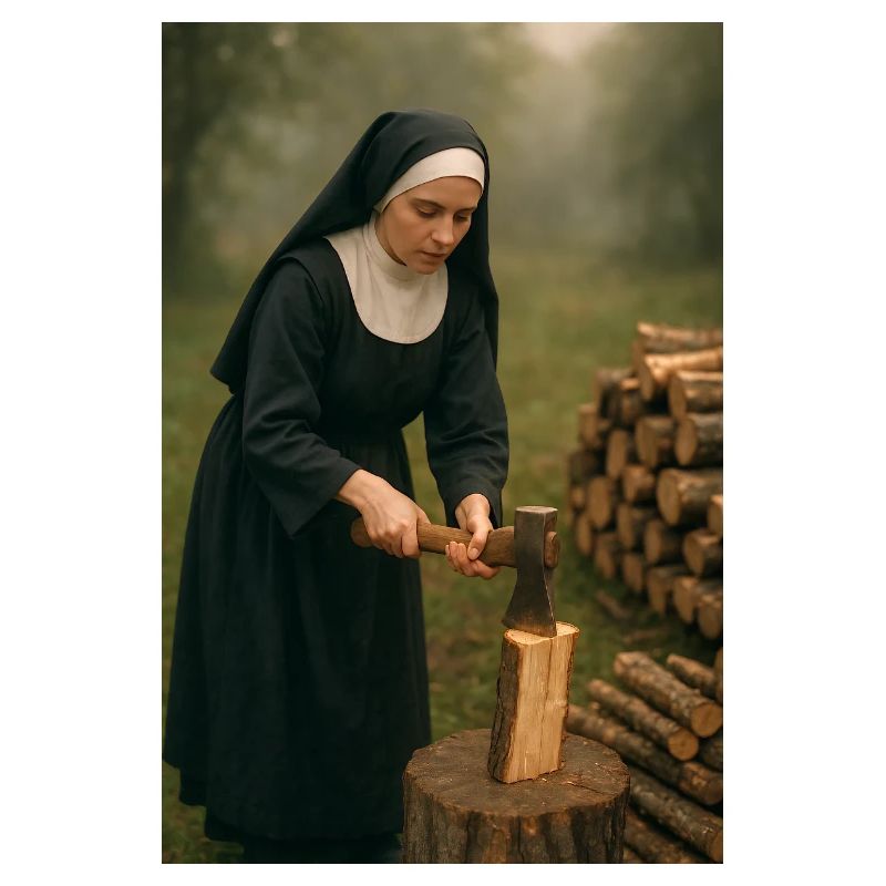 Nonne hackt Holz