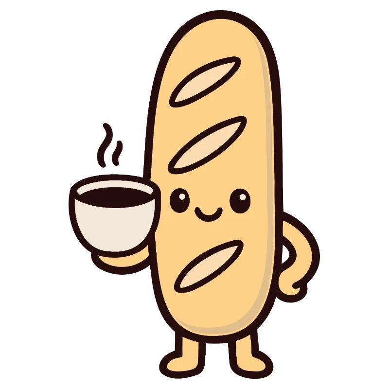 Mascotte Kaffee-Baguette