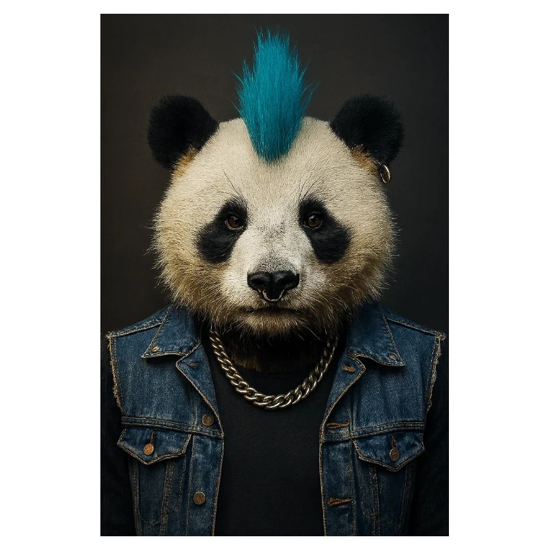 Panda Punk avec Mohawk bleu