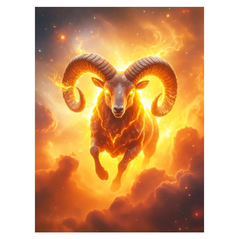 Fiery celestial ram igniting creation’s 