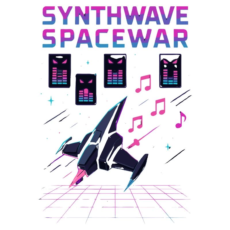 SYNTHWAVE SPACEWAR Vaisseau Rétro Neon 80s