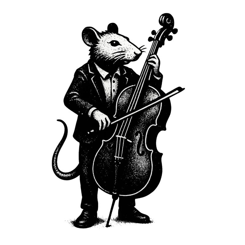 Rat en costume joue du violoncelle